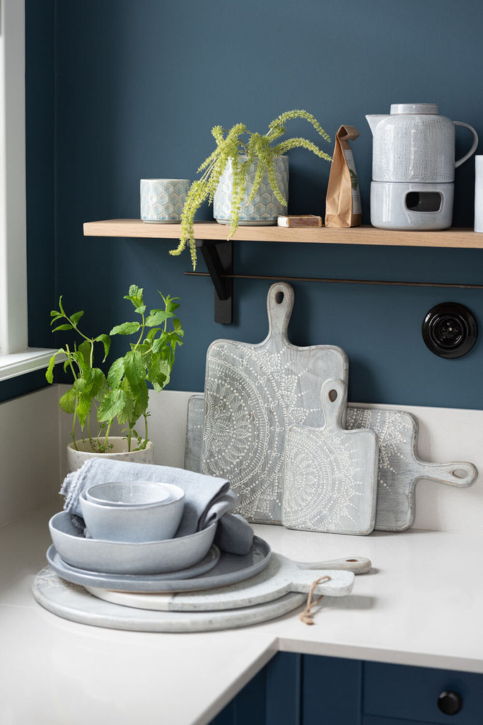 Bord Glanzend Keramiek Blauw Middelgroot