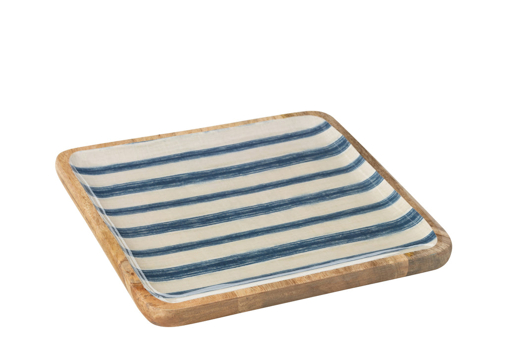 Schaal Vierkant Strepen Mangohout Blauw/Wit