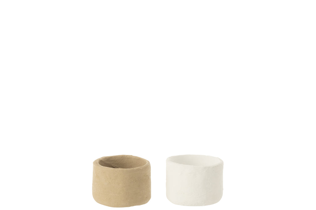 Pots Mini Paper Mache Natural/White, set of 2