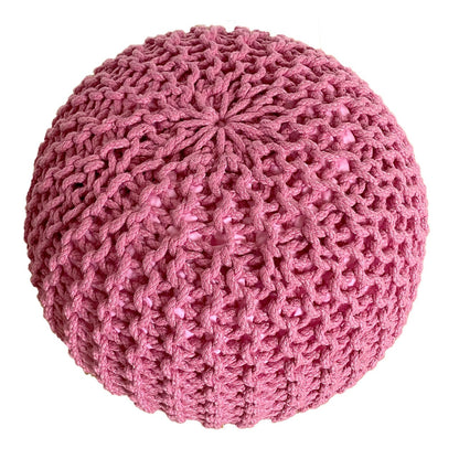 Pouf Ø 55 cm Gebreide poef Krukje Zwembad Tuin Binnen &amp; Buiten wasbaar bleekroze