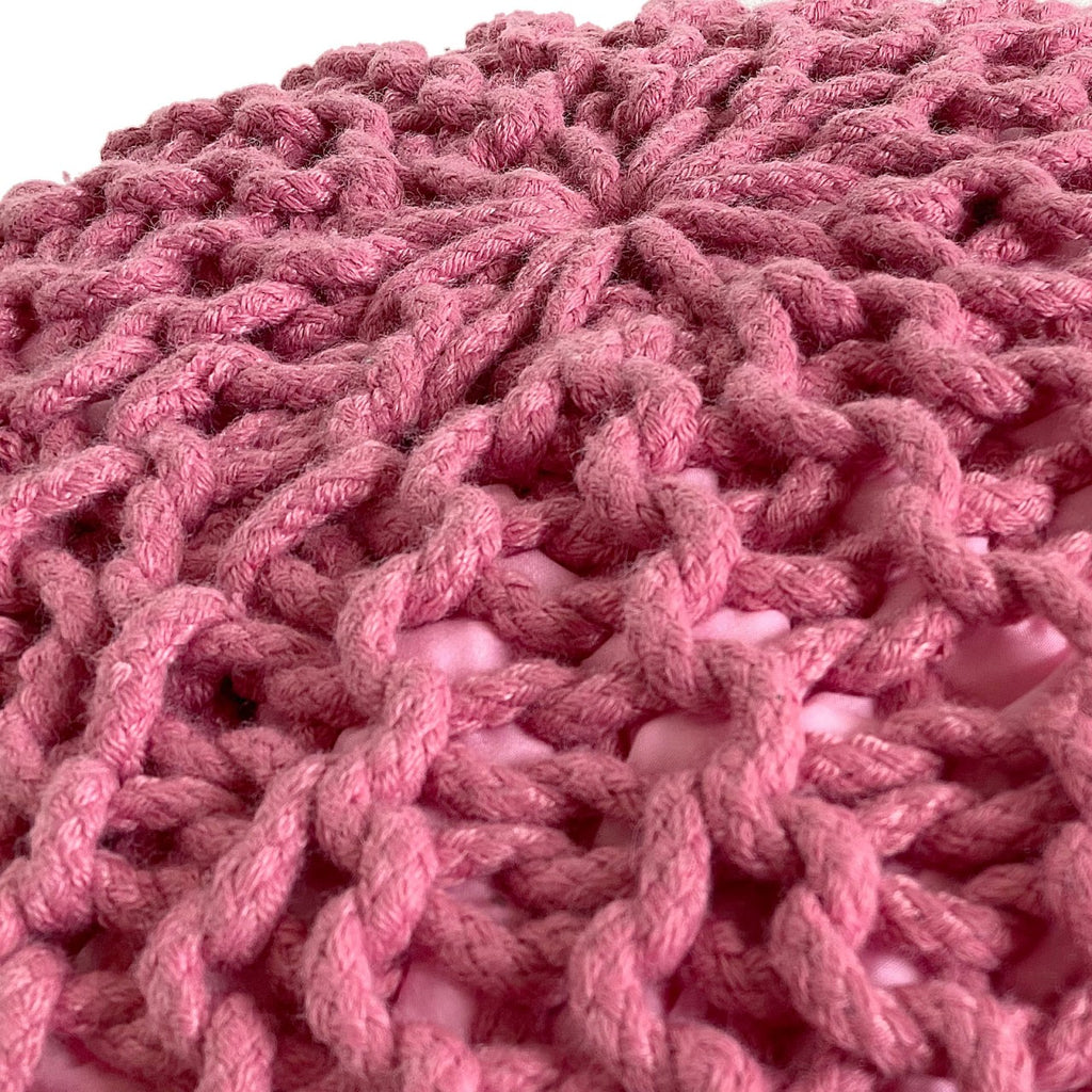 Pouf Ø 55 cm Gebreide poef Krukje Zwembad Tuin Binnen &amp; Buiten wasbaar bleekroze