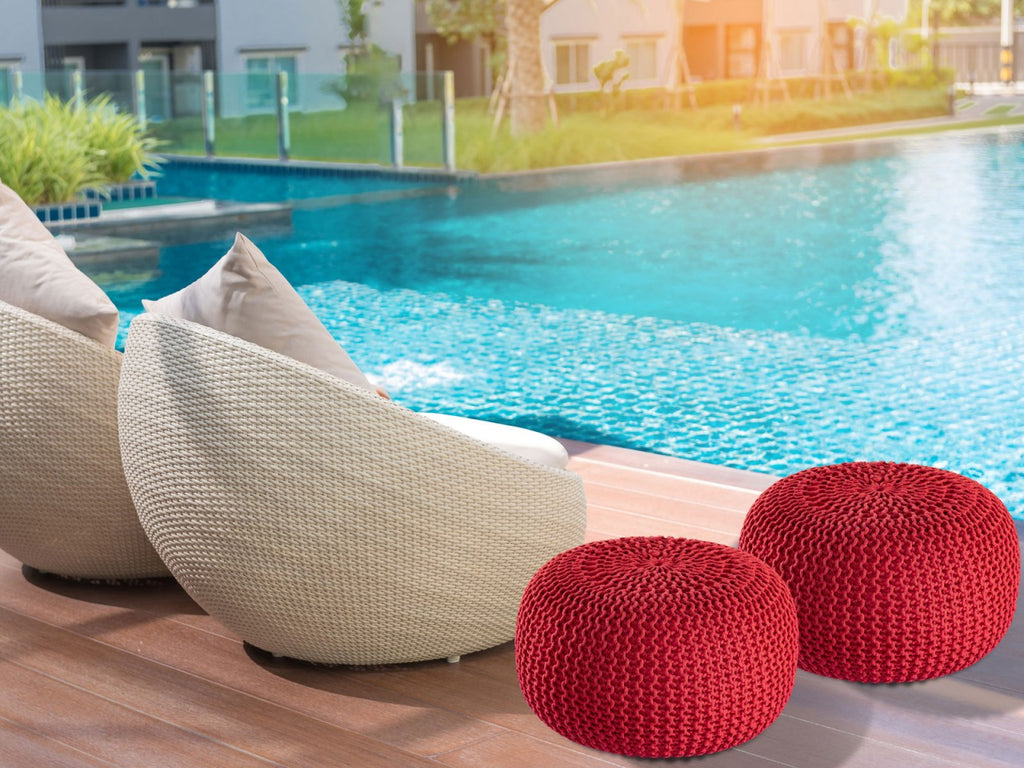 Pouf PREMIUM ø45cm Zitkruk Gehaakte poef Binnen Terras Zwembad Tuin Duurzaam