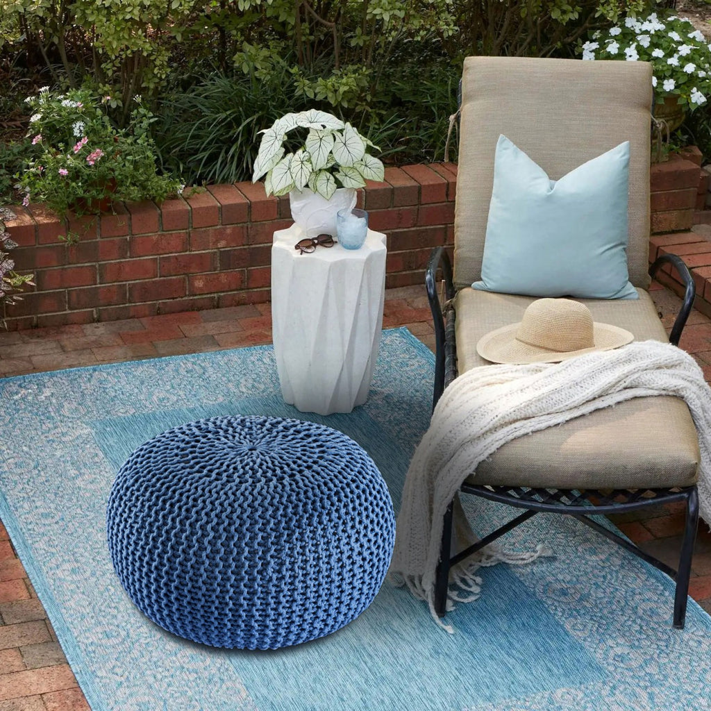 Pouf PREMIUM ø45cm Zitkruk Gehaakte poef Binnen Terras Zwembad Tuin Duurzaam
