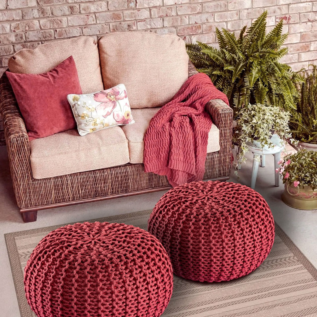 Pouf PREMIUM ø45cm Zitkruk Gehaakte poef Binnen Terras Zwembad Tuin Duurzaam