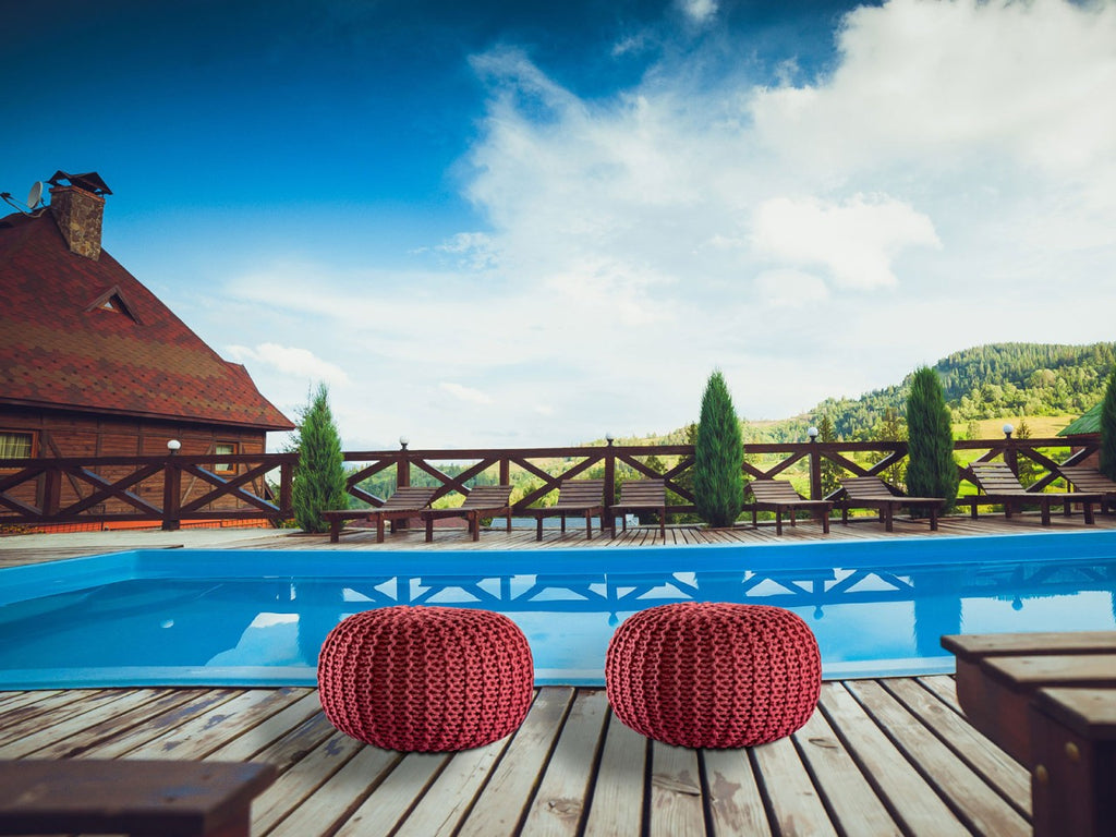 Pouf PREMIUM ø45cm Zitkruk Gehaakte poef Binnen Terras Zwembad Tuin Duurzaam