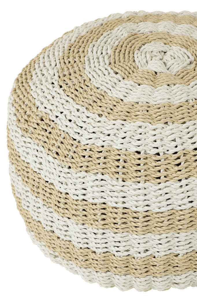 Pouf Round Stripes Woven Plastic White/Natural