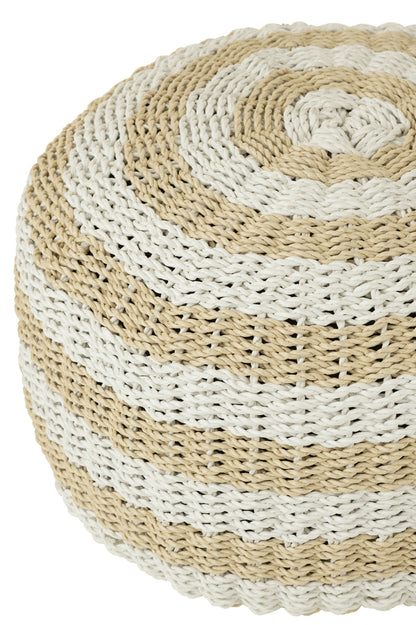 Pouf Round Stripes Woven Plastic White/Natural