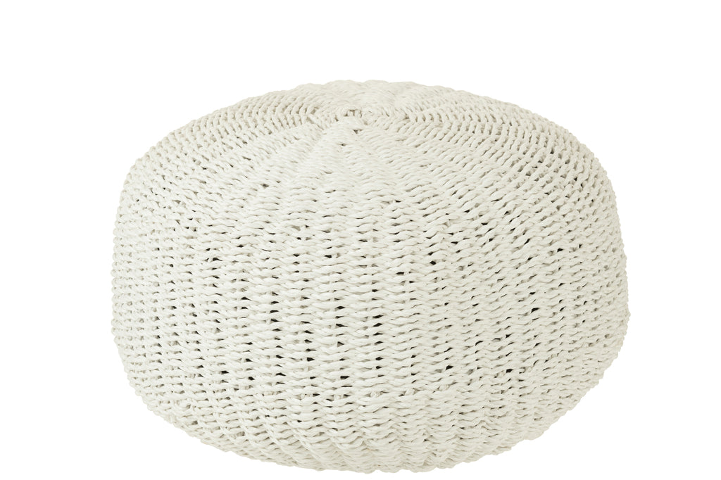 Pouf Round Woven Plastic White