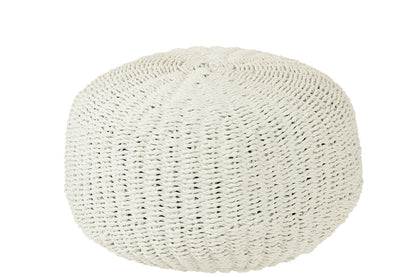 Pouf Round Woven Plastic White