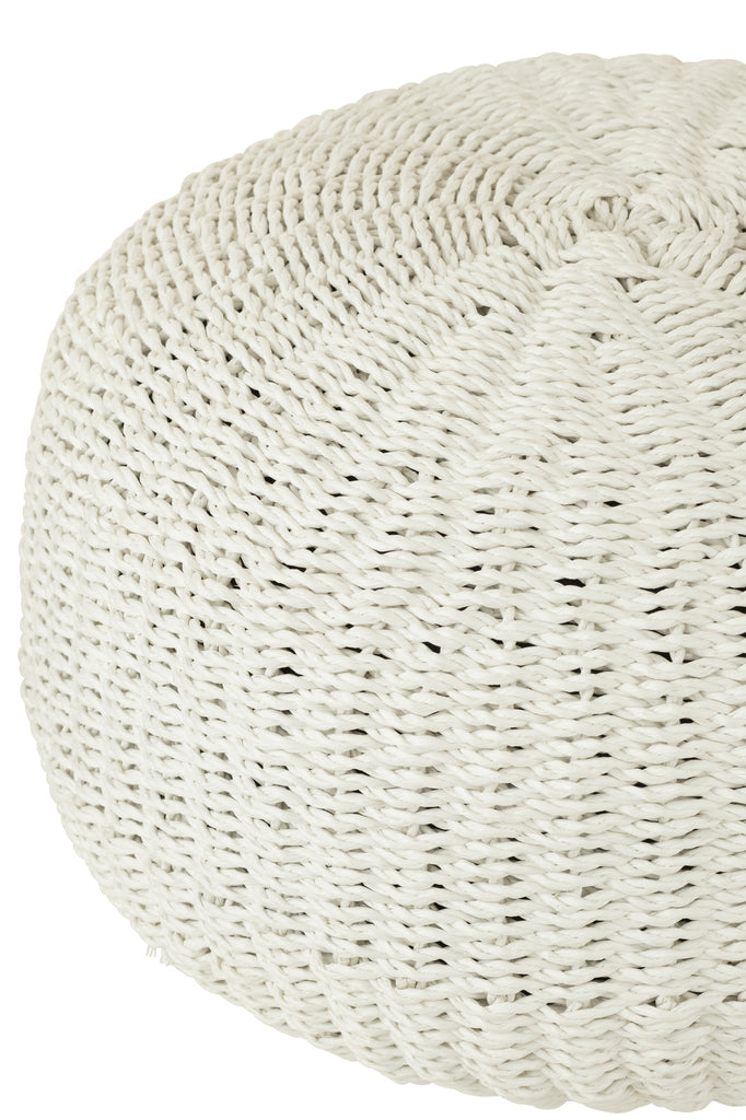 Pouf Round Woven Plastic White