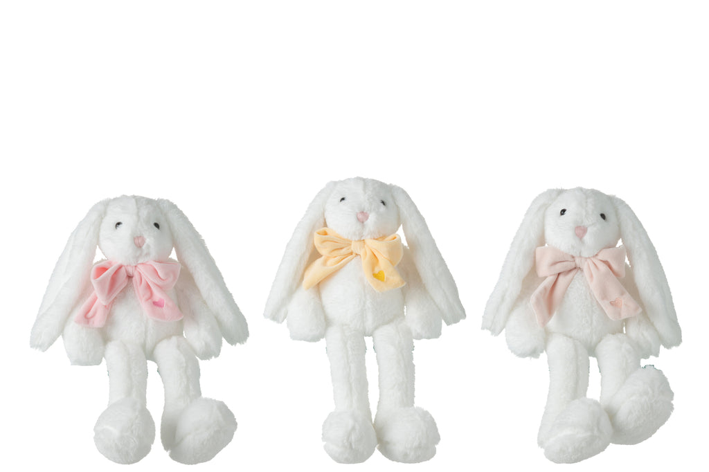 Rabbit Plush With Bow Tie Polyester White, set of 3