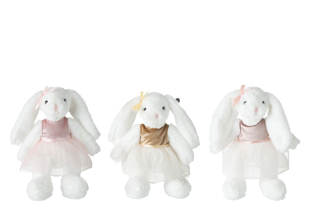 Rabbit Plush With Dress Polyester White. Set Of 3