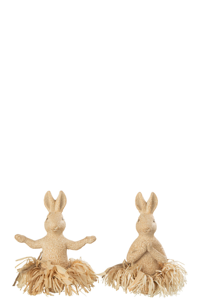 Rabbit Sitting Yoga Stone/Resin Natural, Set Of 2