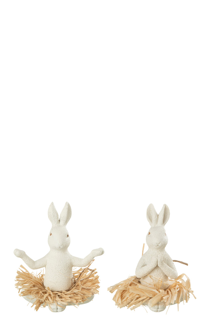 Rabbit Sitting Yoga Stone/Resin White, Set Of 2