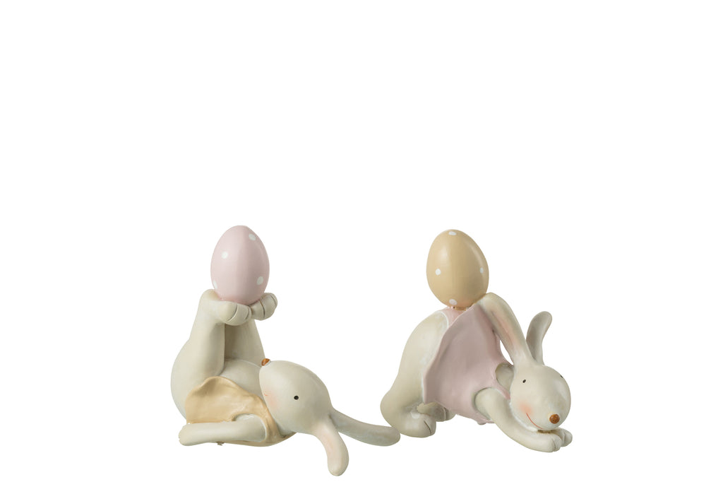 Rabbits Playing Eggs Poly Mix, Set Of 2