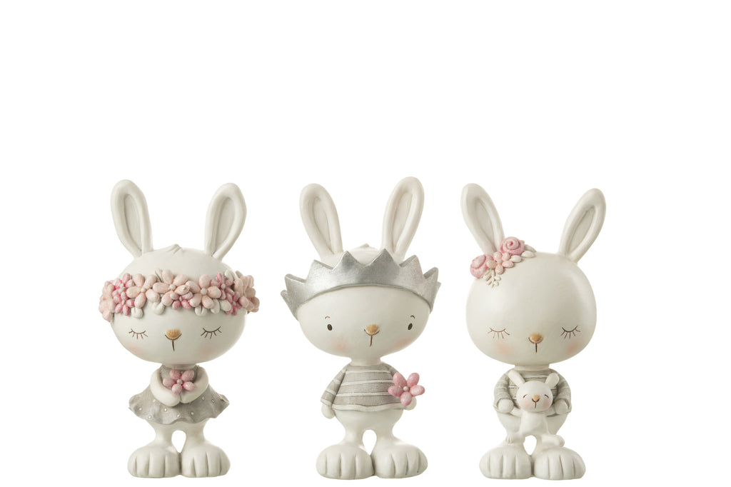 Rabbits Flowers Crown Teddy Poly Mix, Set Of 3