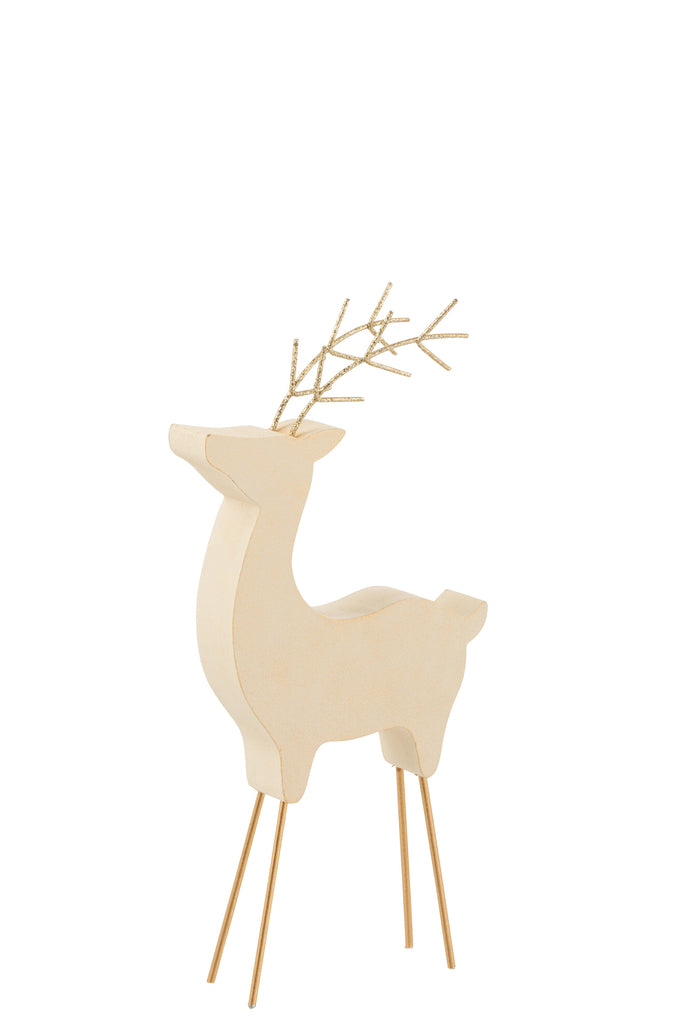 J-Line Reindeer Christmas Deco Wood Beige/Glitter Gold Small