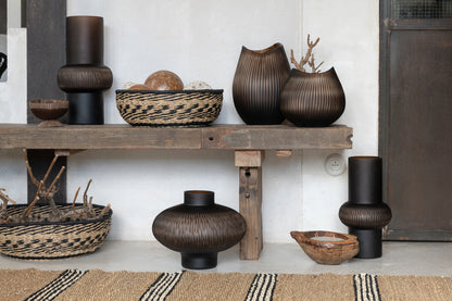 Set van 2 manden laag zeegras natuurlijk/zwart