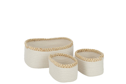 Set van 3 manden Rechthoekig Gevlochten Rand Textiel Wit
