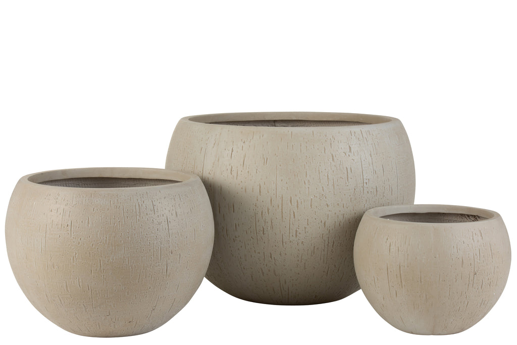 J-Line Set Van 3 Bloempotten Rond Klei Beige