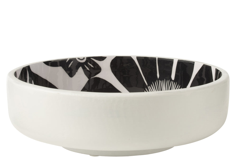 Salad Bowl Floral Pattern Mango Wood Black/White