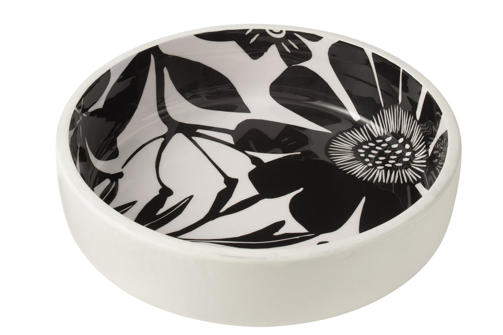 Salad Bowl Floral Pattern Mango Wood Black/White