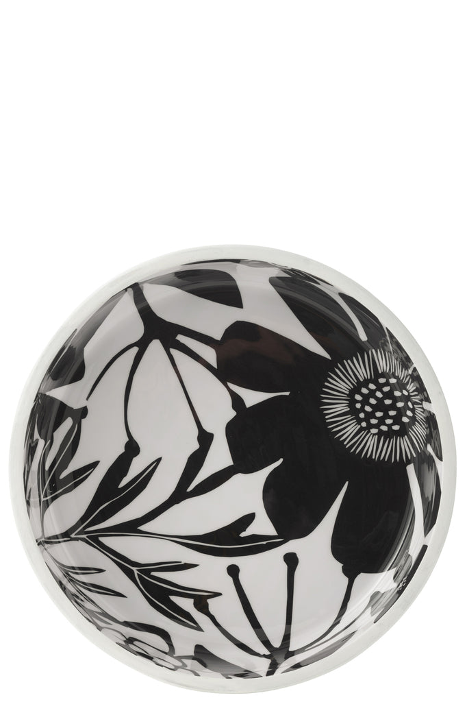 Salad Bowl Floral Pattern Mango Wood Black/White