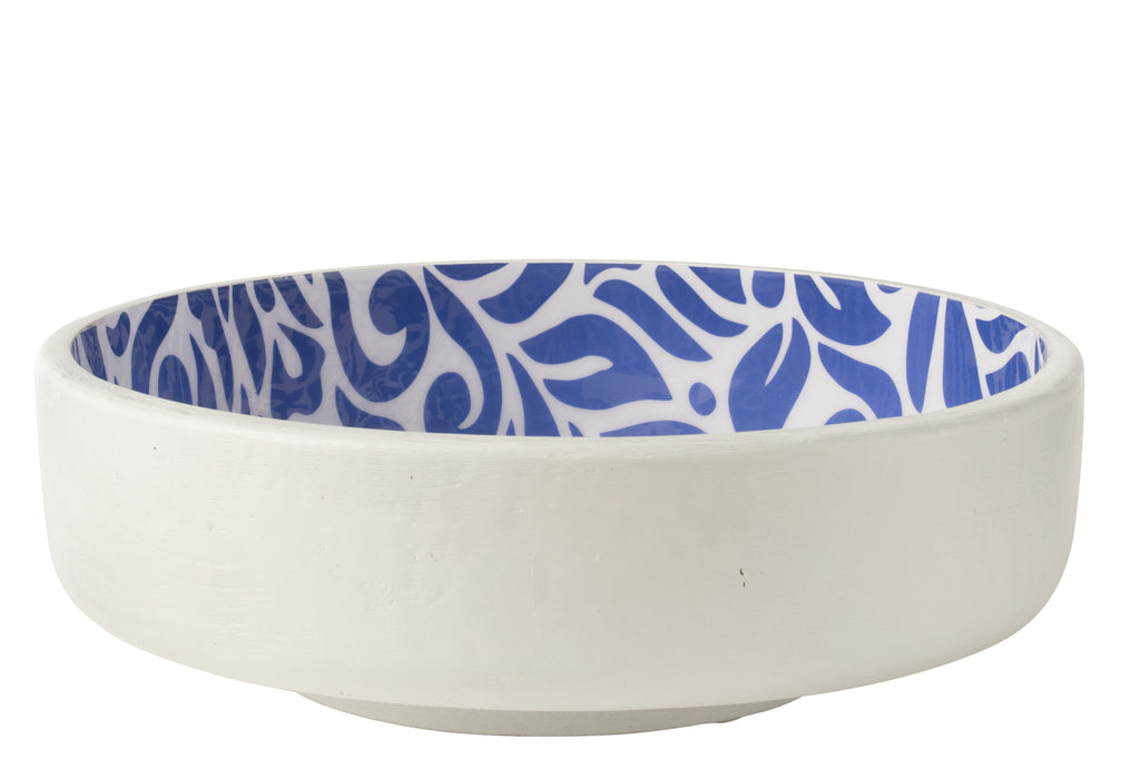 Saladekom Bloemenpatroon Mangohout Blauw/Wit