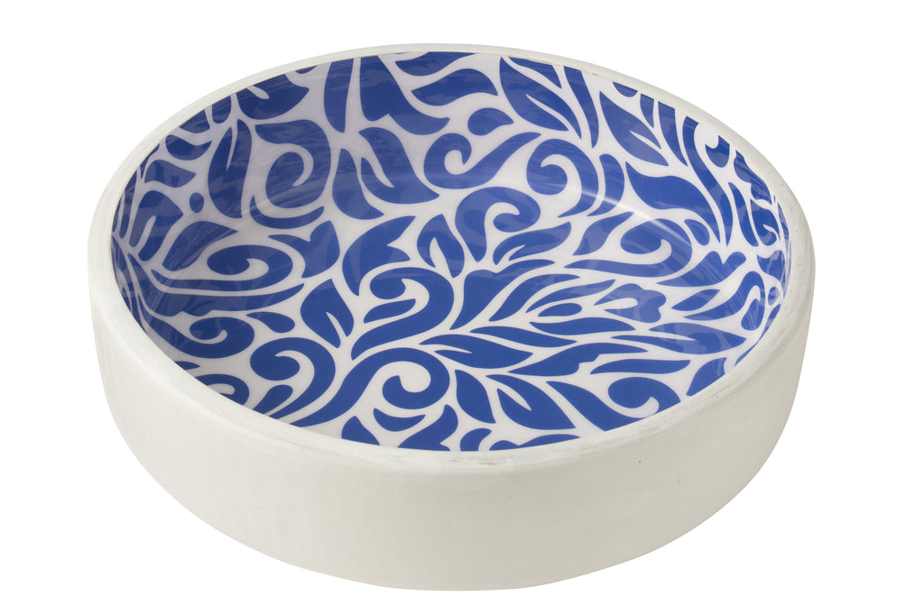 Saladekom Bloemenpatroon Mangohout Blauw/Wit