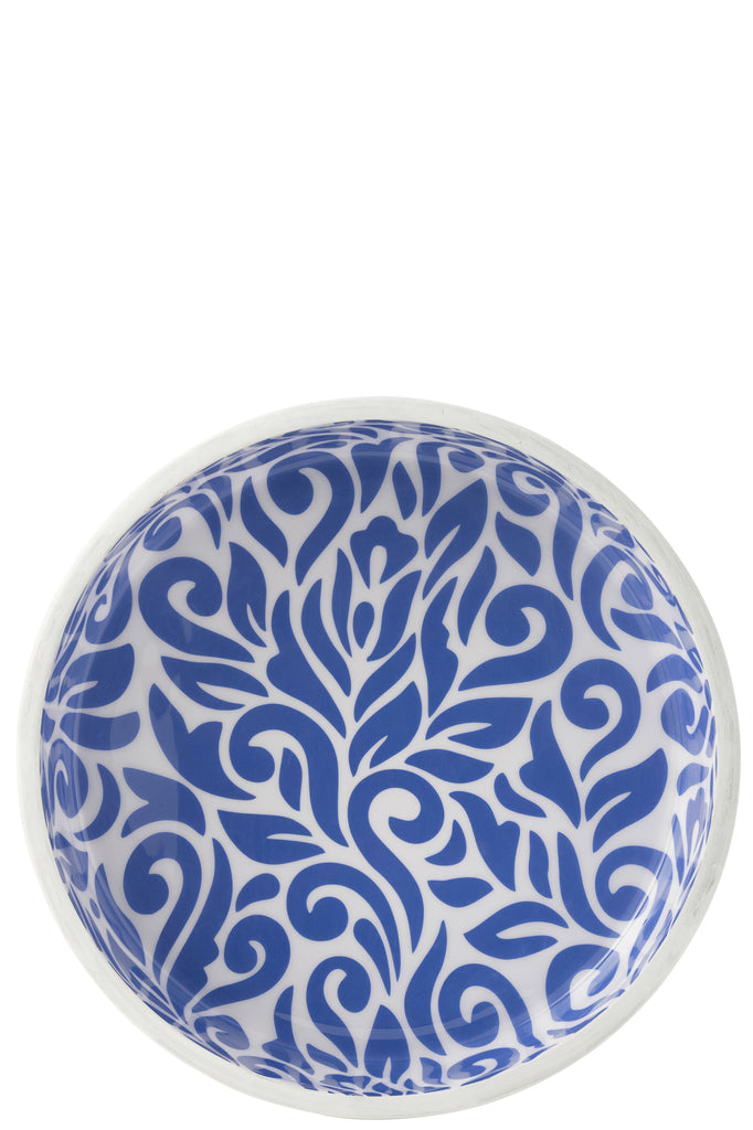 Saladekom Bloemenpatroon Mangohout Blauw/Wit