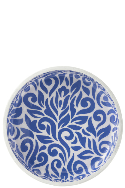 Saladekom Bloemenpatroon Mangohout Blauw/Wit