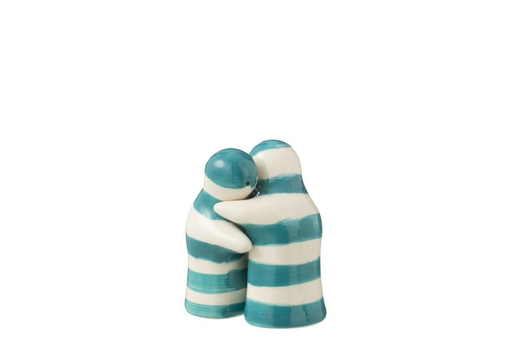 Zout & Peper set Granada Strepen Keramiek Wit/Aqua