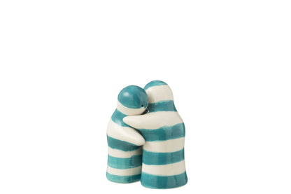 Zout &amp; Peper set Granada Strepen Keramiek Wit/Aqua