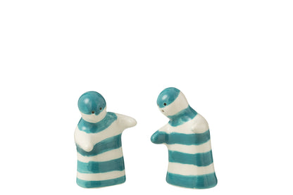 Zout &amp; Peper set Granada Strepen Keramiek Wit/Aqua