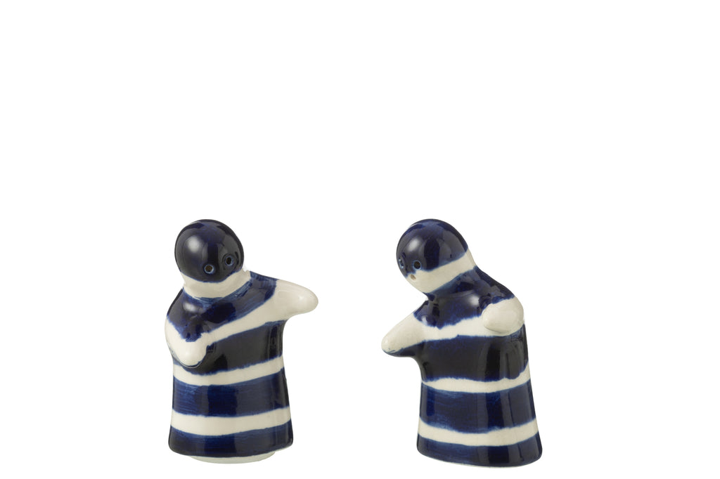 Zout &amp; Peper set Granada Strepen Keramiek Wit/Kobaltblauw