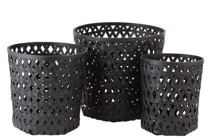 Set van 3 manden rond bamboe zwart