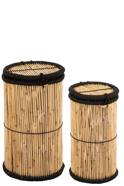 Set van 2 manden Cilinder Bamboe Natuur/Zwart