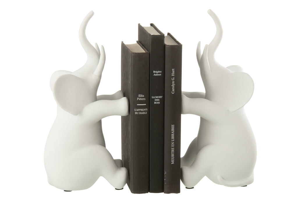 Set van 2 boekensteunen olifant zittend polyresin wit