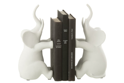 Set van 2 boekensteunen olifant zittend polyresin wit