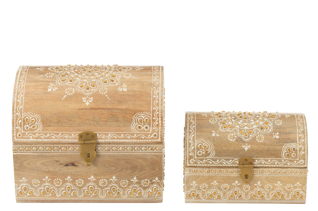 Set Of 2 Box Rectangle Beads Mango Wood Natural/White