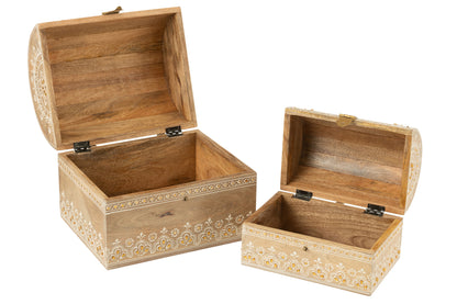 Set Of 2 Box Rectangle Beads Mango Wood Natural/White