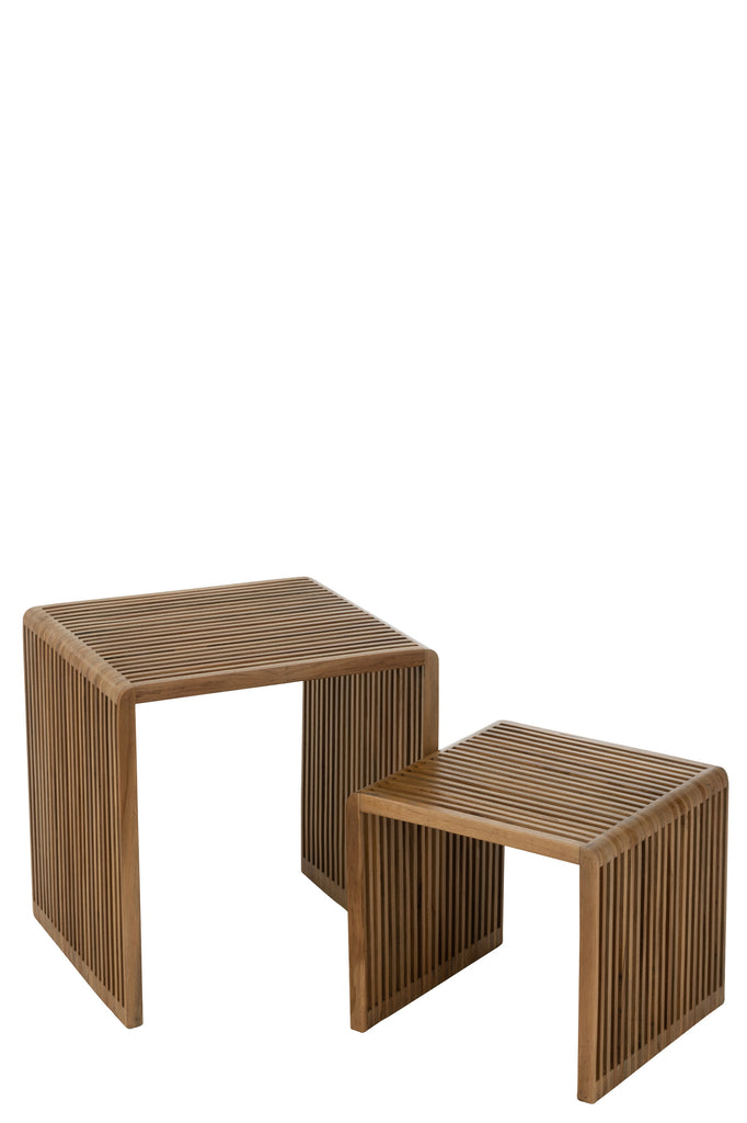 Set van 2 koffietafels Kubisch Recycle Teak Natuurlijk