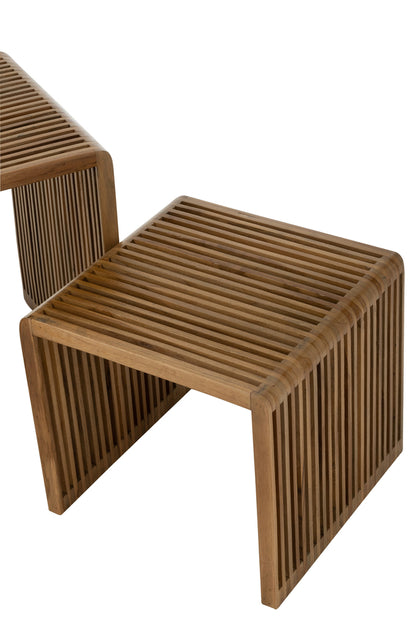 Set van 2 koffietafels Kubisch Recycle Teak Natuurlijk