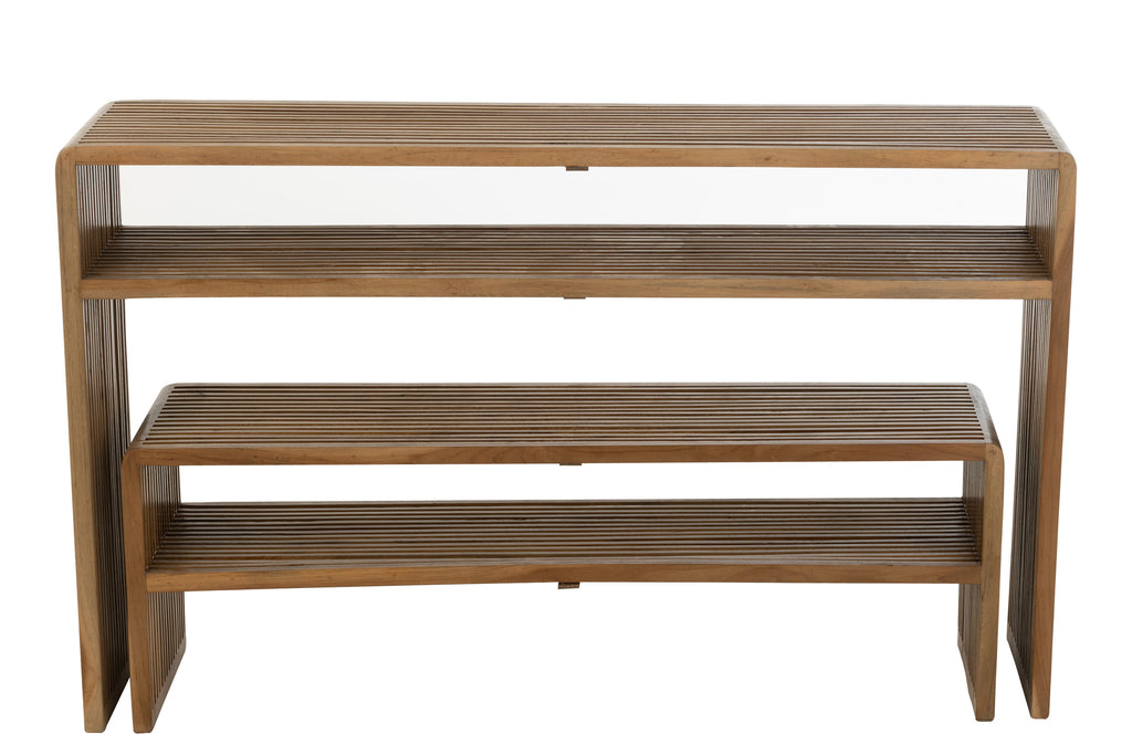 Set Of 2 Console With Shelf Recycle Teak Natural