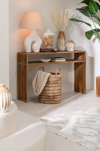 Set Of 2 Console With Shelf Recycle Teak Natural