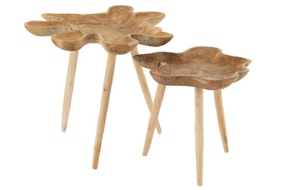 Set Of 2 Side Table Splash Teak Wood Natural