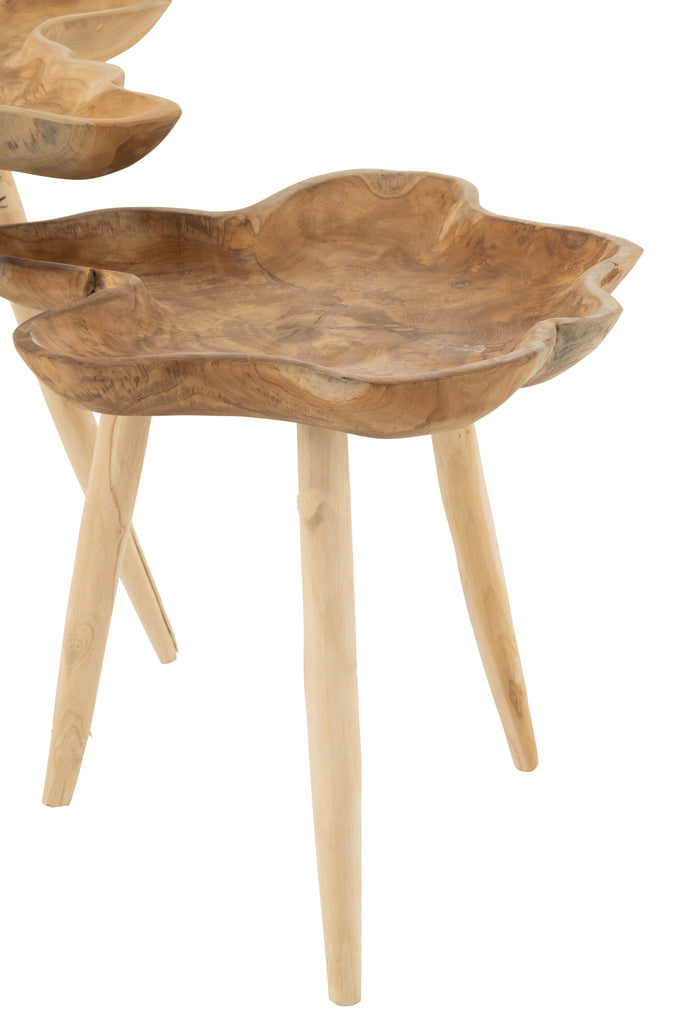 Set Of 2 Side Table Splash Teak Wood Natural