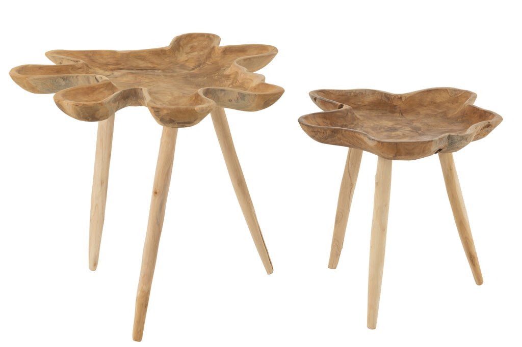 Set Of 2 Side Table Splash Teak Wood Natural