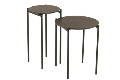 Set van 2 bijzettafels rond MDF/metaal donkerbruin