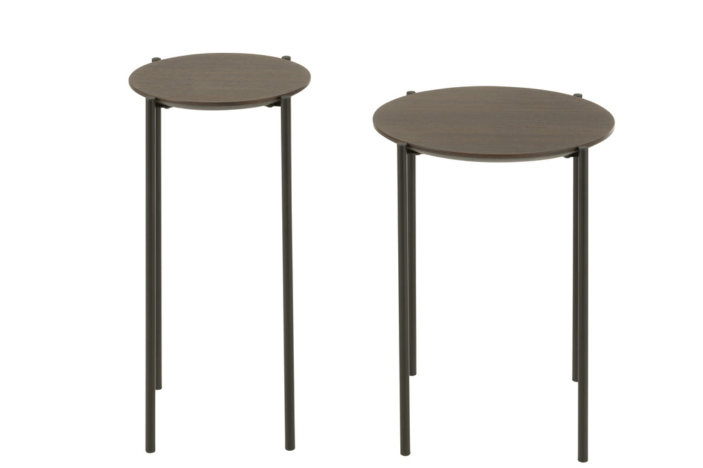 Set van 2 bijzettafels rond MDF/metaal donkerbruin